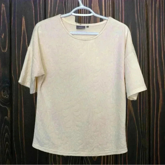 b. young Ivory Textured Fabric, Soft, Drop shoulder, Loose, Short Sleeve T Shirt - Picture 1 of 6